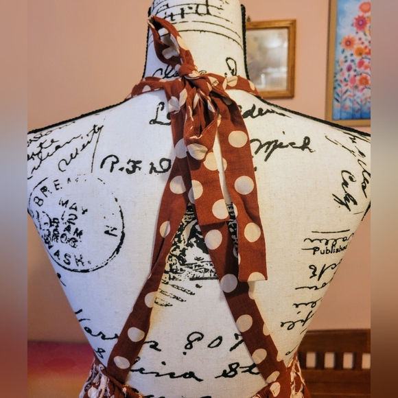 Free People Lunch Date Rust Polka Dot Adjustable Boho Halter Top, Babydoll M EUC - Picture 13 of 15